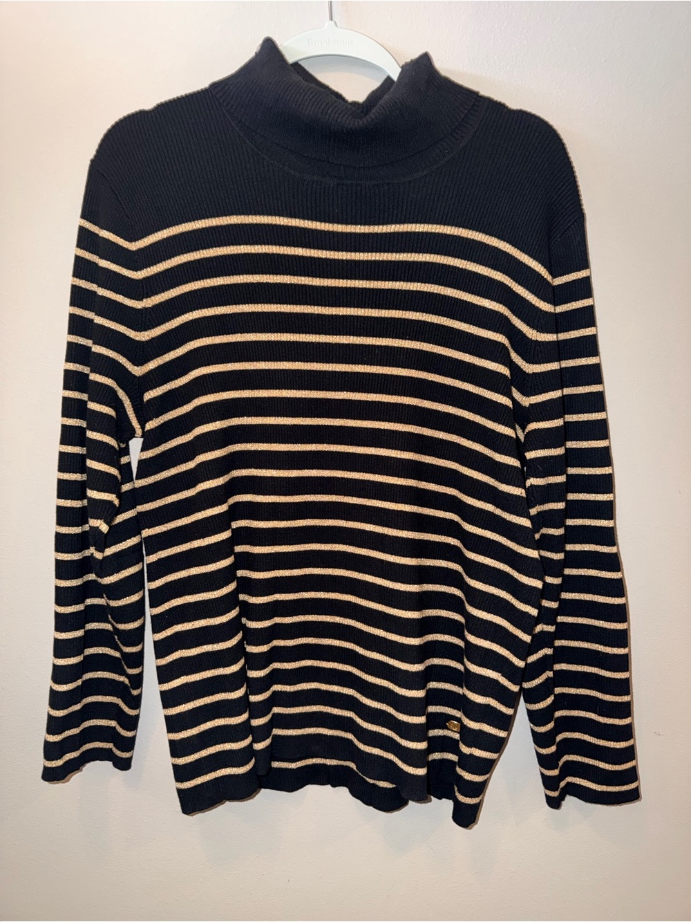 Lauren Ralph Lauren Black & Gold Metallic Striped Ribbed Turtleneck Sweater 3X